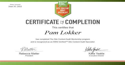 Website Visibility & Content Audit Specialist certification from the American Writers & Artists Institute (AWAI)